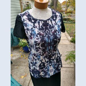 Blouse: Silk, black/white/blue abstract print. Loose size 8 - by Rebecca Taylor